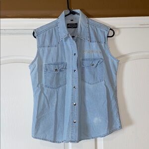 VINTAGE EASY RIDERS MOTORCYCLE STUDDED DENIM BUTTON UP TANK TOP